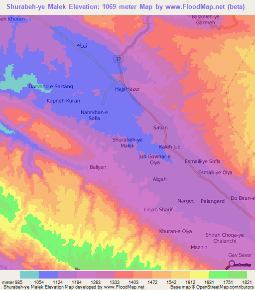 Shurabeh-ye Malek,Iran Elevation Map