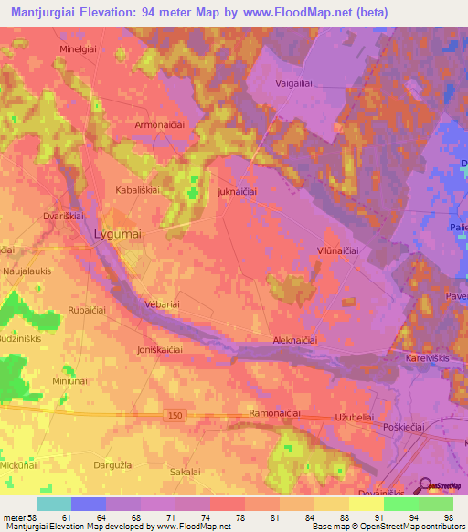 Mantjurgiai,Lithuania Elevation Map