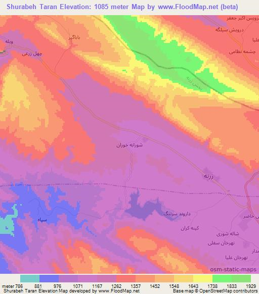 Shurabeh Taran,Iran Elevation Map