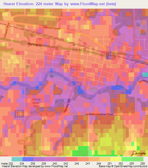 Hearst,Canada Elevation Map