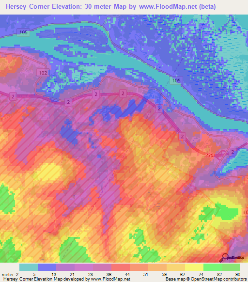 Hersey Corner,Canada Elevation Map