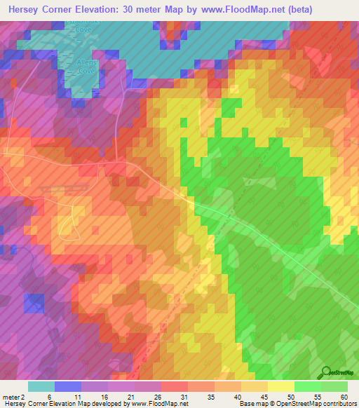 Hersey Corner,Canada Elevation Map