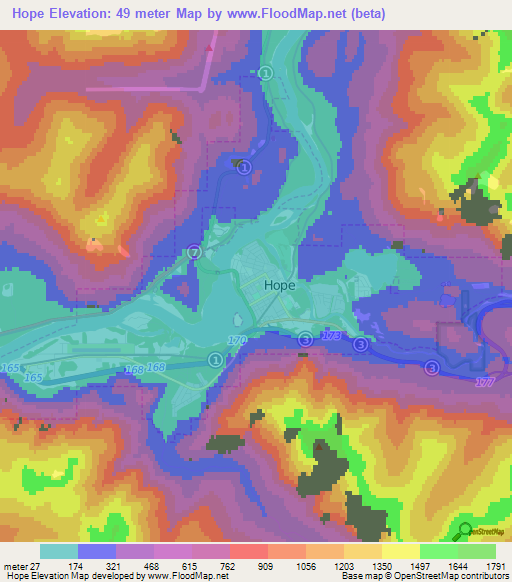 Hope,Canada Elevation Map