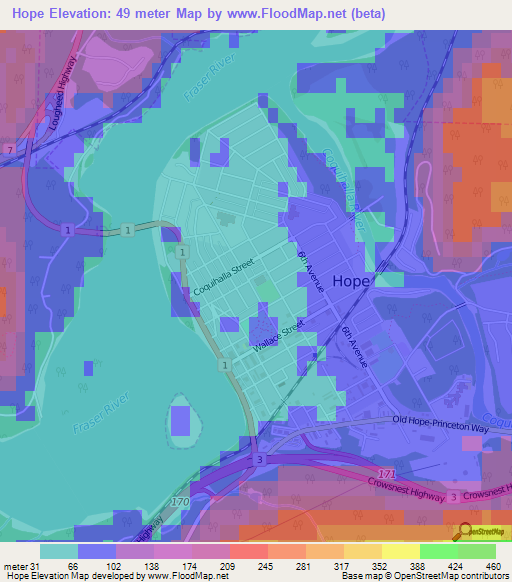 Hope,Canada Elevation Map