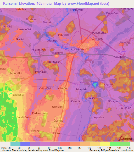 Kursenai,Lithuania Elevation Map