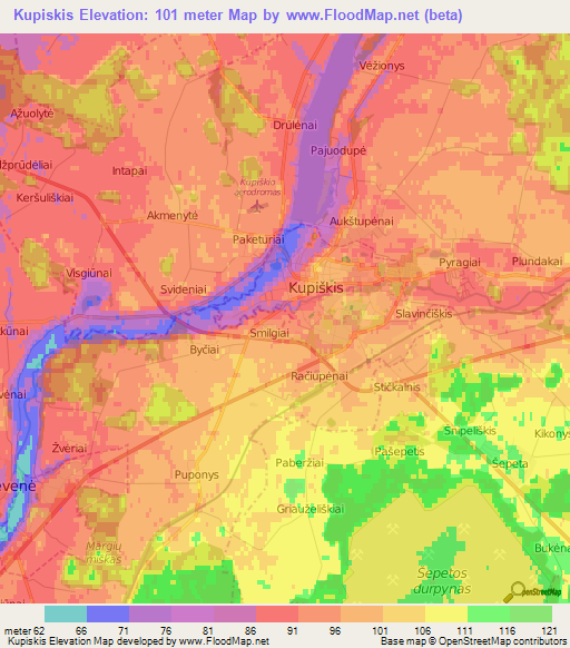 Kupiskis,Lithuania Elevation Map