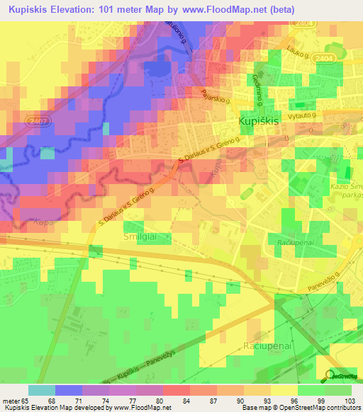 Kupiskis,Lithuania Elevation Map