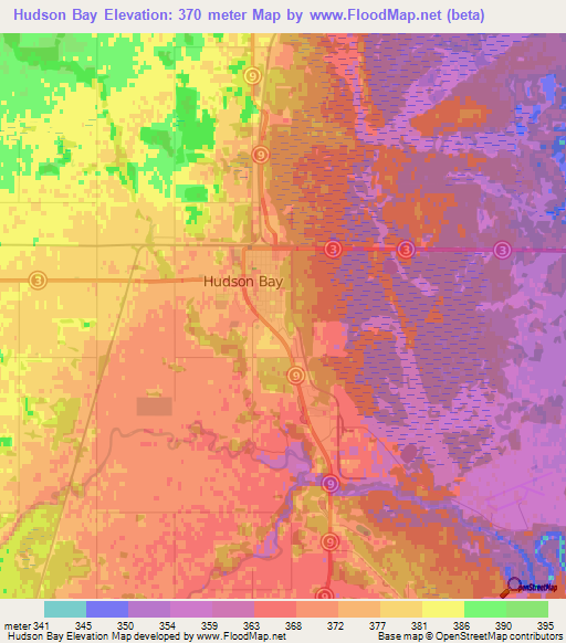 Hudson Bay,Canada Elevation Map