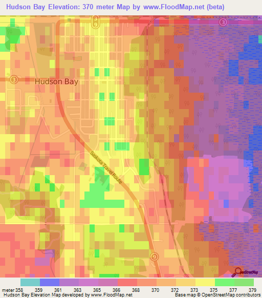 Hudson Bay,Canada Elevation Map