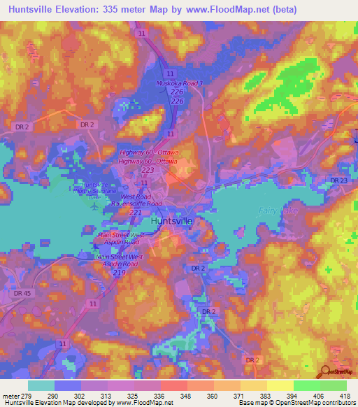 Huntsville,Canada Elevation Map