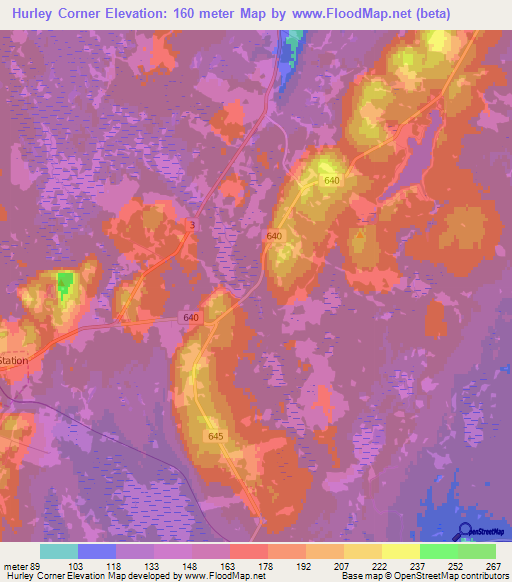 Hurley Corner,Canada Elevation Map