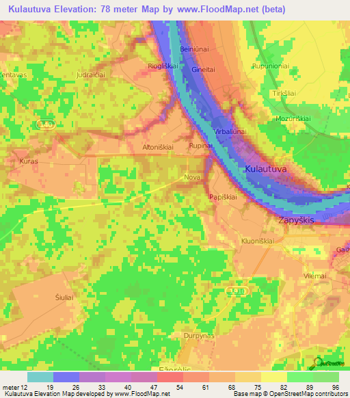 Kulautuva,Lithuania Elevation Map