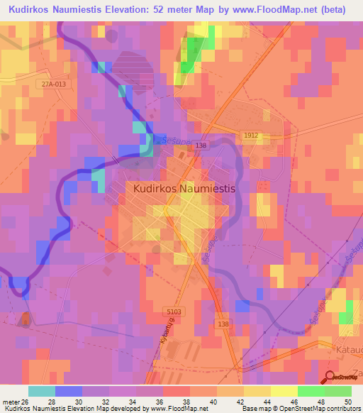 Kudirkos Naumiestis,Lithuania Elevation Map