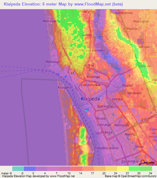 Klaipeda,Lithuania Elevation Map