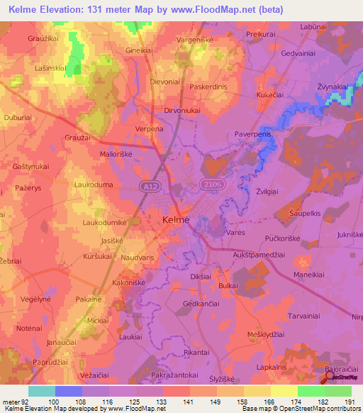 Kelme,Lithuania Elevation Map