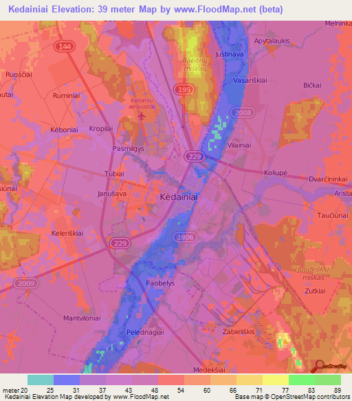Kedainiai,Lithuania Elevation Map