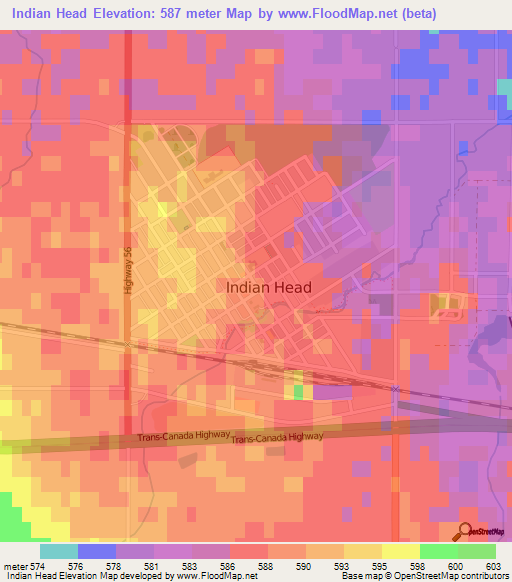 Indian Head,Canada Elevation Map