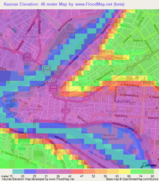 Kaunas,Lithuania Elevation Map