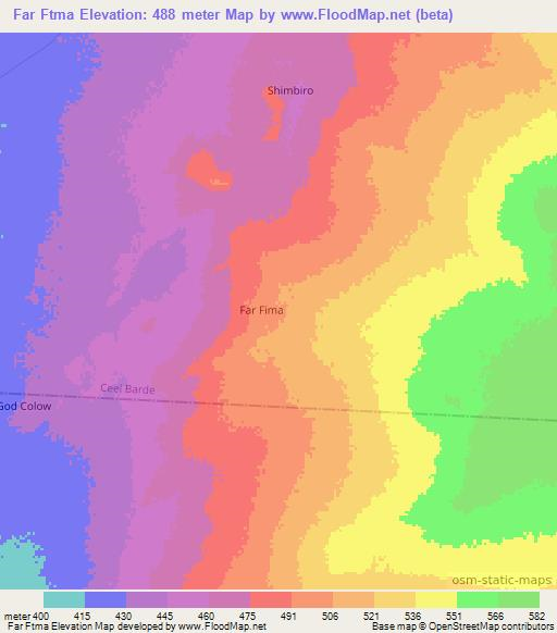Far Ftma,Somalia Elevation Map