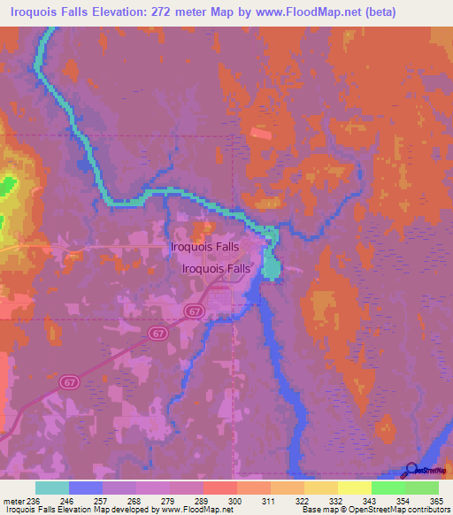 Iroquois Falls,Canada Elevation Map