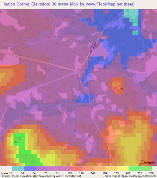 Isaiah Corner,Canada Elevation Map