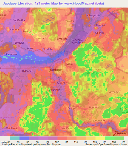 Juodupe,Lithuania Elevation Map