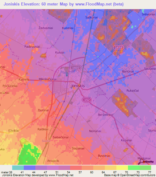 Joniskis,Lithuania Elevation Map