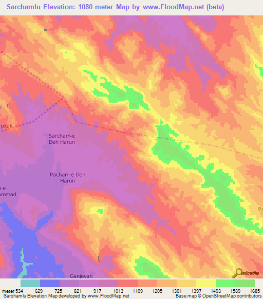 Sarchamlu,Iran Elevation Map