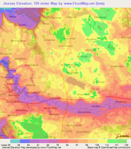 Jieznas,Lithuania Elevation Map