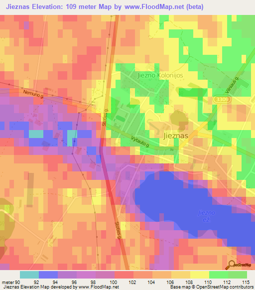Jieznas,Lithuania Elevation Map