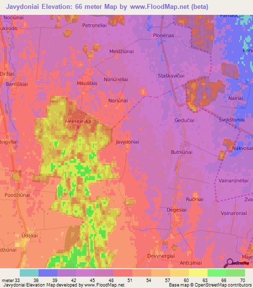 Javydoniai,Lithuania Elevation Map