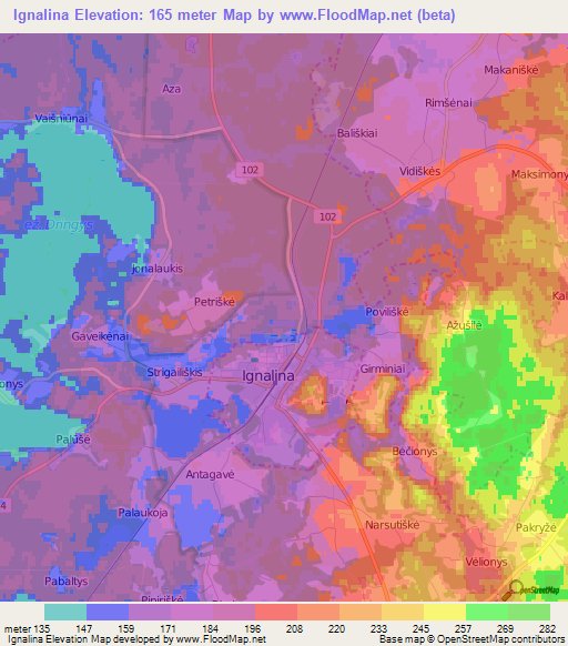 Ignalina,Lithuania Elevation Map