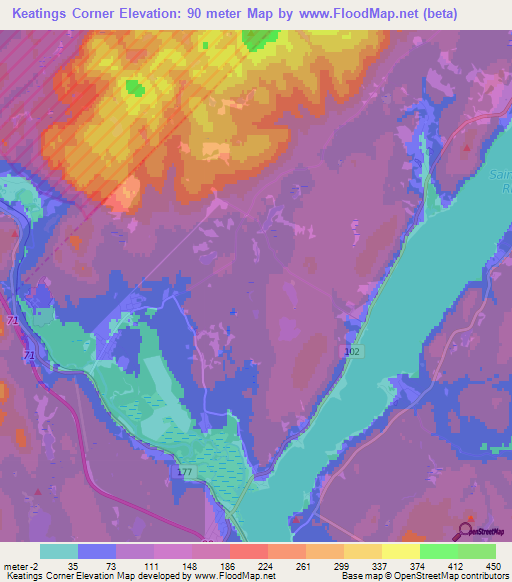 Keatings Corner,Canada Elevation Map