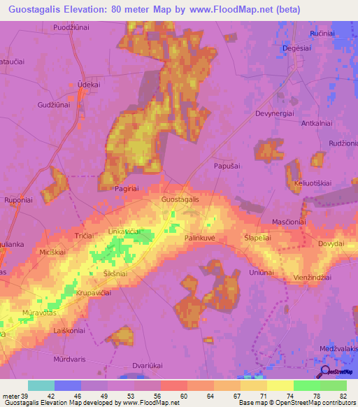 Guostagalis,Lithuania Elevation Map