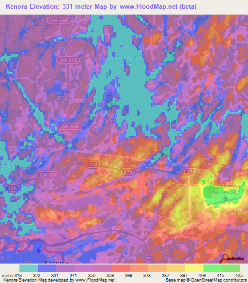 Kenora,Canada Elevation Map