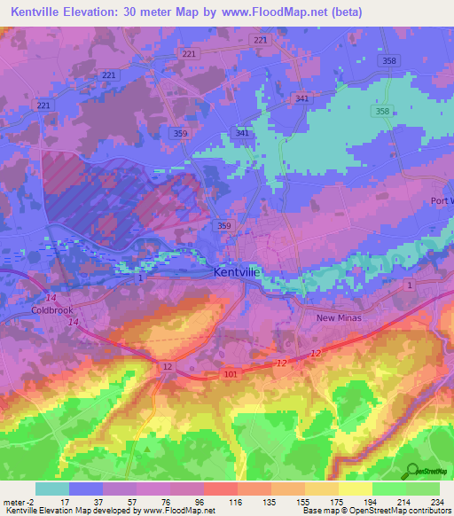Kentville,Canada Elevation Map