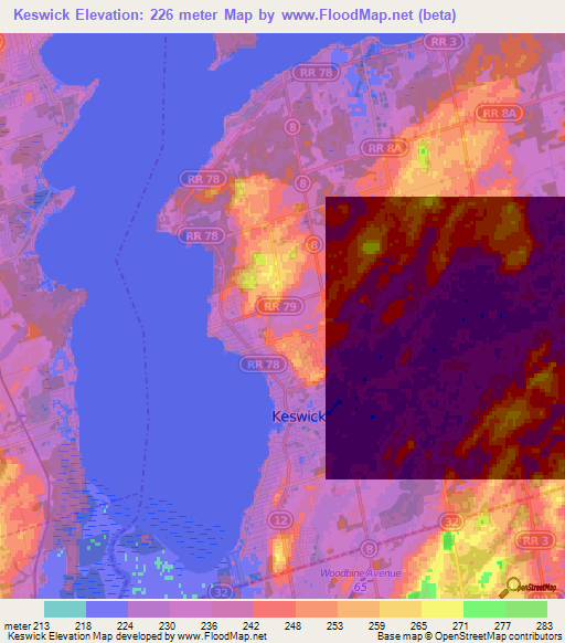 Keswick,Canada Elevation Map