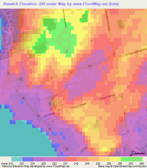 Keswick,Canada Elevation Map