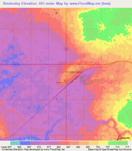 Kindersley,Canada Elevation Map