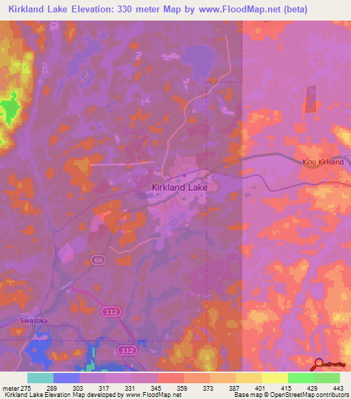 Kirkland Lake,Canada Elevation Map