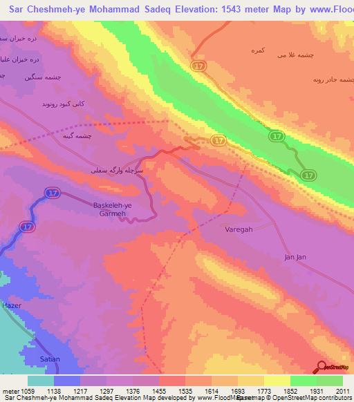 Sar Cheshmeh-ye Mohammad Sadeq,Iran Elevation Map