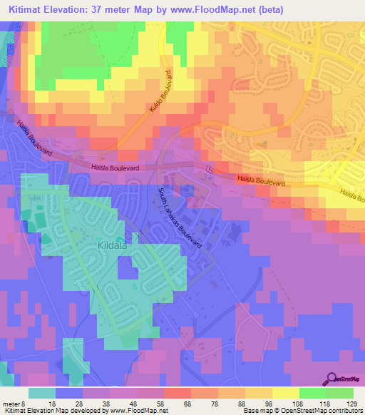 Kitimat,Canada Elevation Map