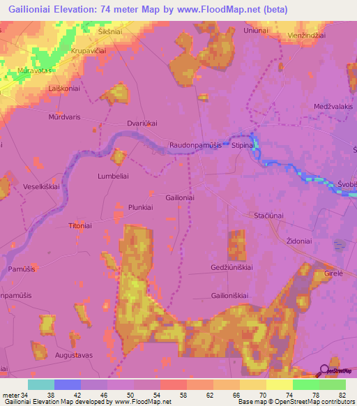Gailioniai,Lithuania Elevation Map