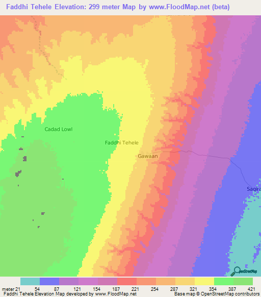 Faddhi Tehele,Somalia Elevation Map