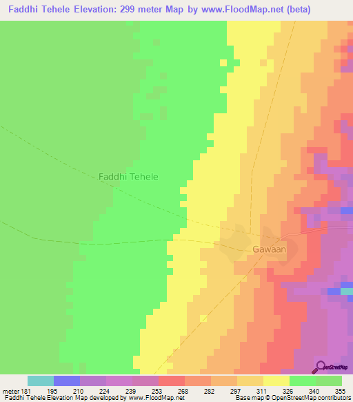 Faddhi Tehele,Somalia Elevation Map