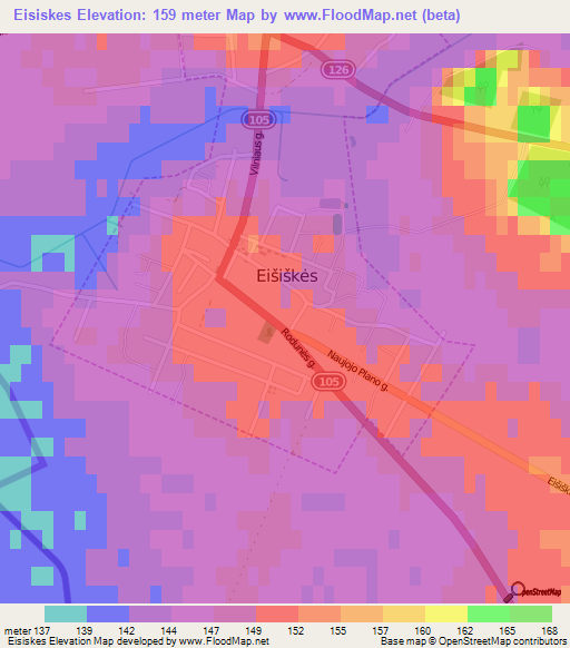 Eisiskes,Lithuania Elevation Map