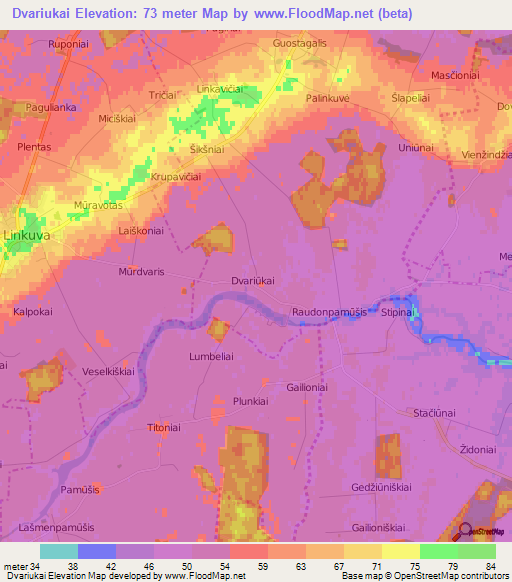 Dvariukai,Lithuania Elevation Map