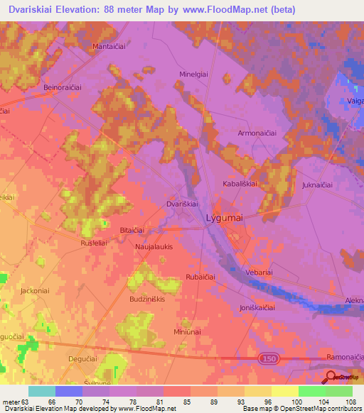 Dvariskiai,Lithuania Elevation Map
