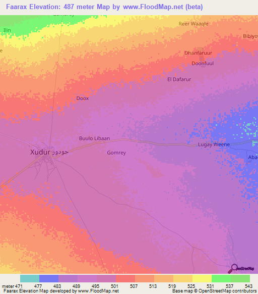 Faarax,Somalia Elevation Map