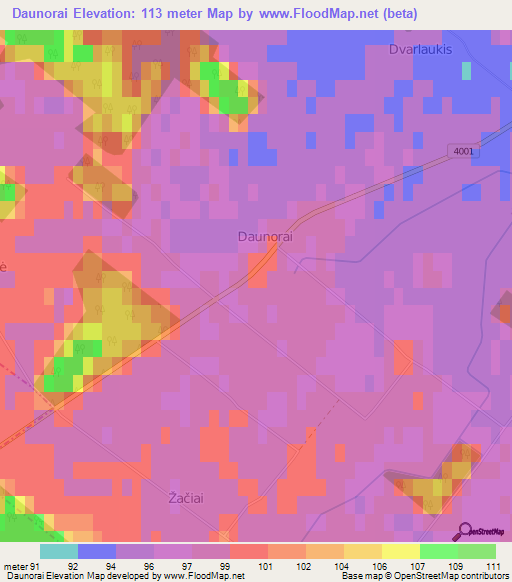 Daunorai,Lithuania Elevation Map